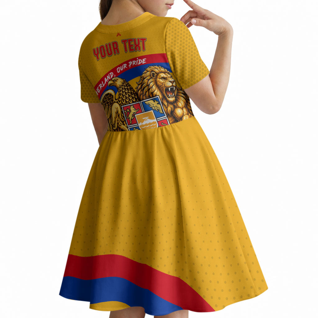 Personalized Armenia Coat Of Arms Kid Short Sleeve Dress Armenian Flag Map And Patriotic Eagle Lion