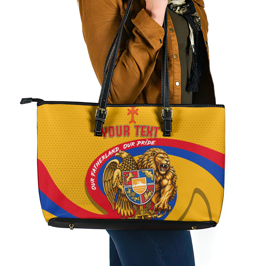 Personalized Armenia Coat Of Arms Leather Tote Bag Armenian Flag Map And Patriotic Eagle Lion