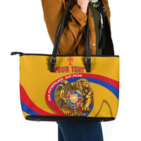 Personalized Armenia Coat Of Arms Leather Tote Bag Armenian Flag Map And Patriotic Eagle Lion