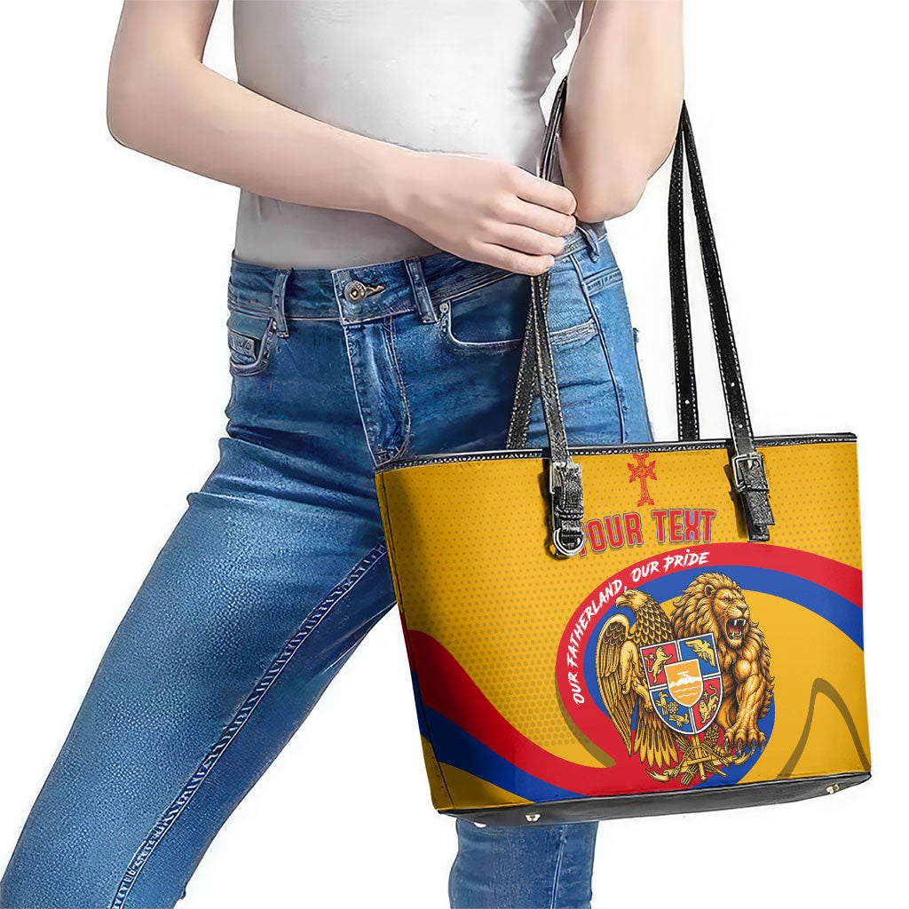 Personalized Armenia Coat Of Arms Leather Tote Bag Armenian Flag Map And Patriotic Eagle Lion