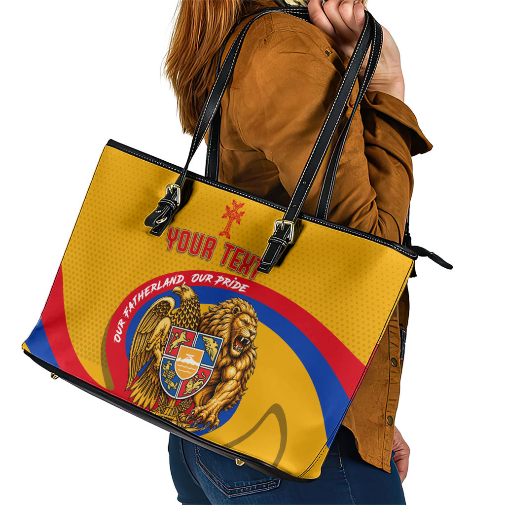 Personalized Armenia Coat Of Arms Leather Tote Bag Armenian Flag Map And Patriotic Eagle Lion