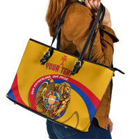 Personalized Armenia Coat Of Arms Leather Tote Bag Armenian Flag Map And Patriotic Eagle Lion