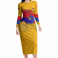 Personalized Armenia Coat Of Arms Long Sleeve Bodycon Dress Armenian Flag Map And Patriotic Eagle Lion