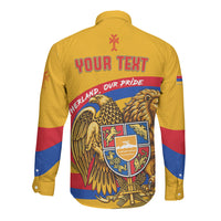 Personalized Armenia Coat Of Arms Long Sleeve Button Shirt Armenian Flag Map And Patriotic Eagle Lion