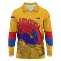 Personalized Armenia Coat Of Arms Long Sleeve Polo Shirt Armenian Flag Map And Patriotic Eagle Lion