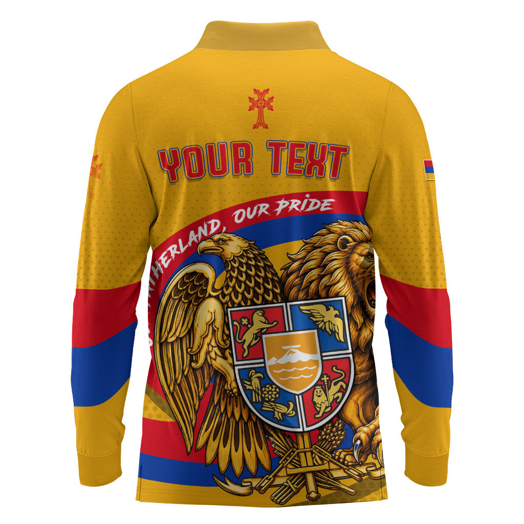 Personalized Armenia Coat Of Arms Long Sleeve Polo Shirt Armenian Flag Map And Patriotic Eagle Lion