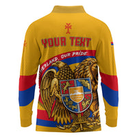 Personalized Armenia Coat Of Arms Long Sleeve Polo Shirt Armenian Flag Map And Patriotic Eagle Lion