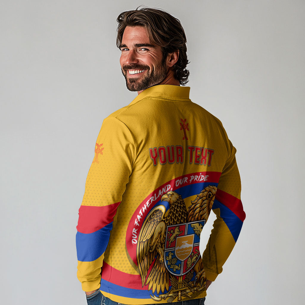 Personalized Armenia Coat Of Arms Long Sleeve Polo Shirt Armenian Flag Map And Patriotic Eagle Lion