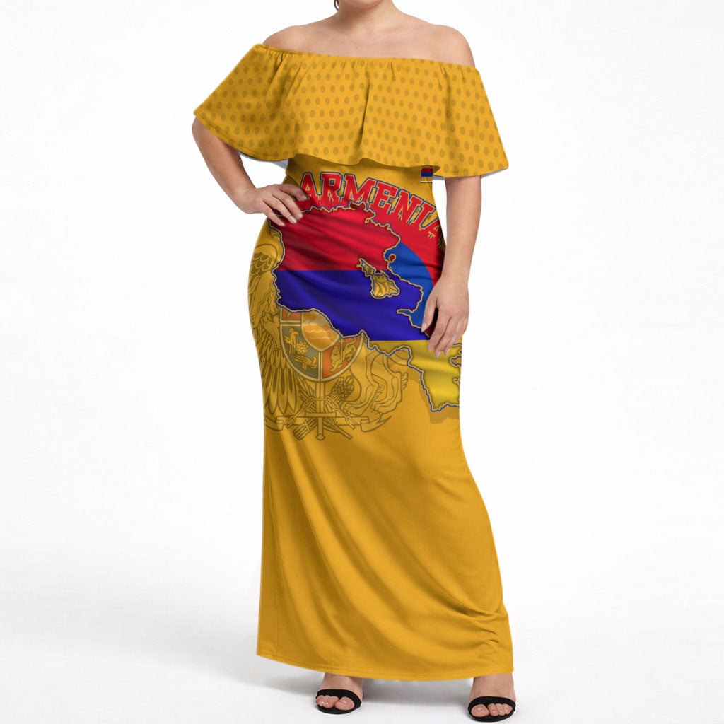 Personalized Armenia Coat Of Arms Off Shoulder Maxi Dress Armenian Flag Map And Patriotic Eagle Lion