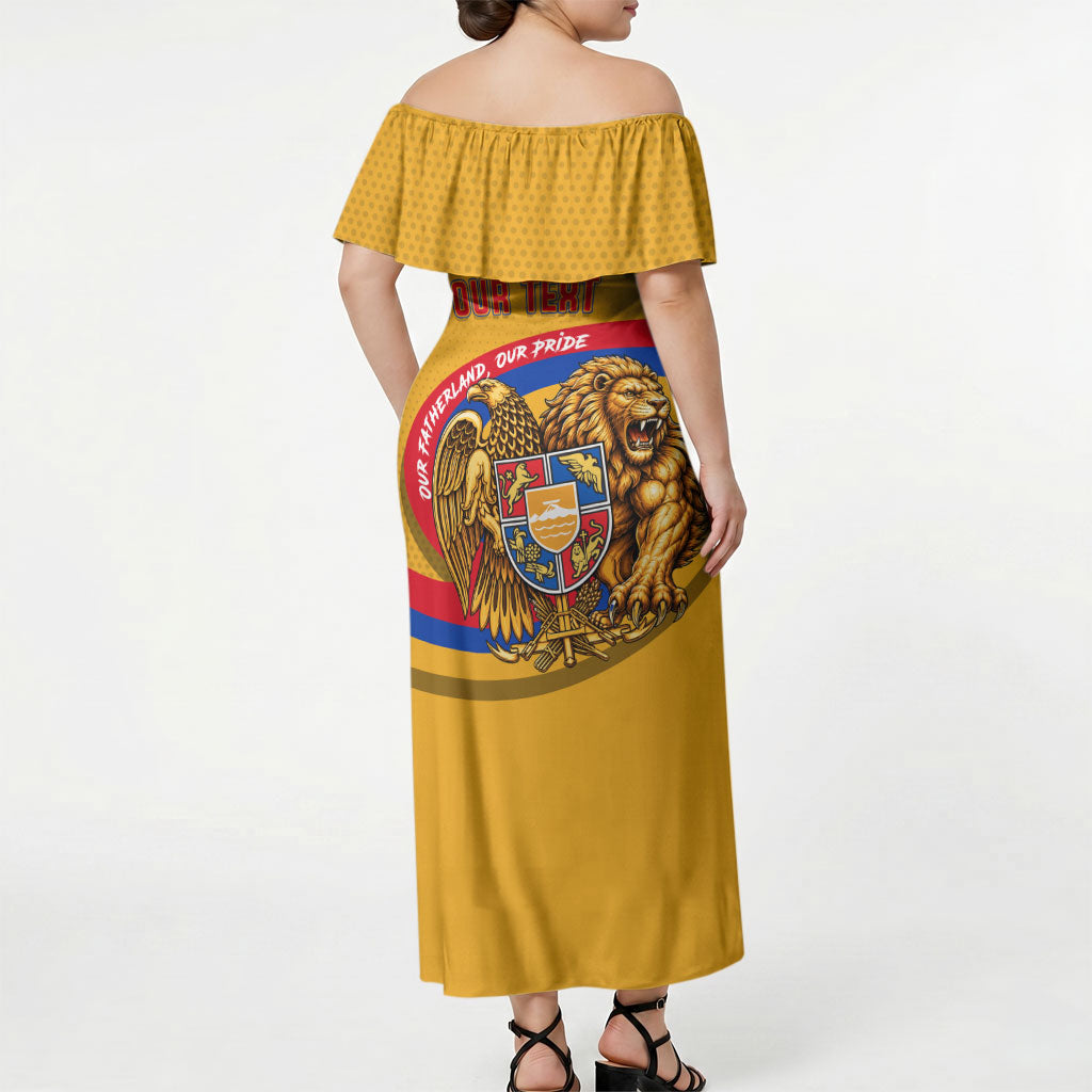 Personalized Armenia Coat Of Arms Off Shoulder Maxi Dress Armenian Flag Map And Patriotic Eagle Lion