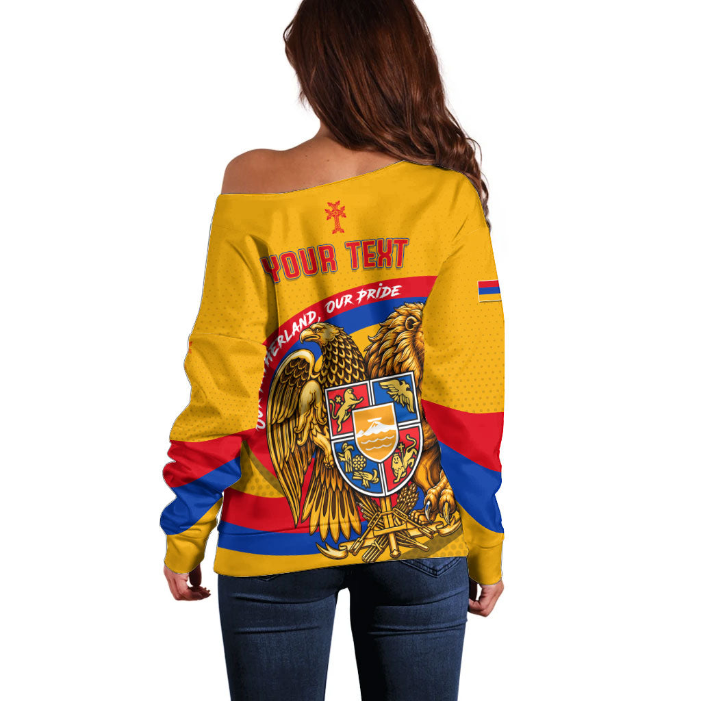 Personalized Armenia Coat Of Arms Off Shoulder Sweater Armenian Flag Map And Patriotic Eagle Lion