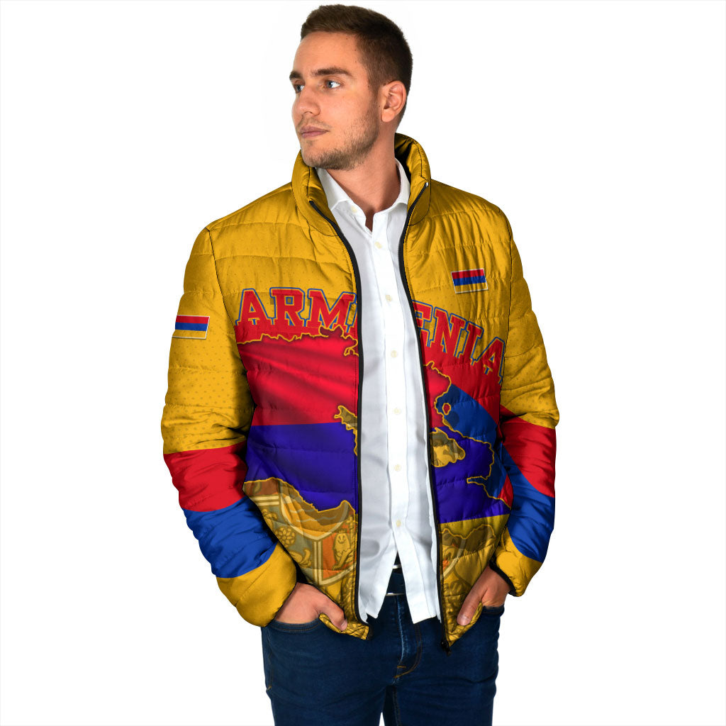 Personalized Armenia Coat Of Arms Padded Jacket Armenian Flag Map And Patriotic Eagle Lion