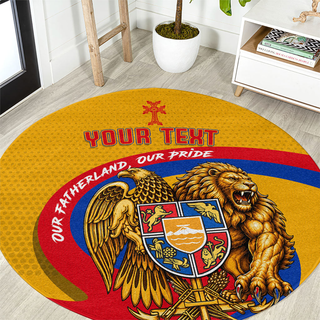 Personalized Armenia Coat Of Arms Round Carpet Armenian Flag Map And Patriotic Eagle Lion