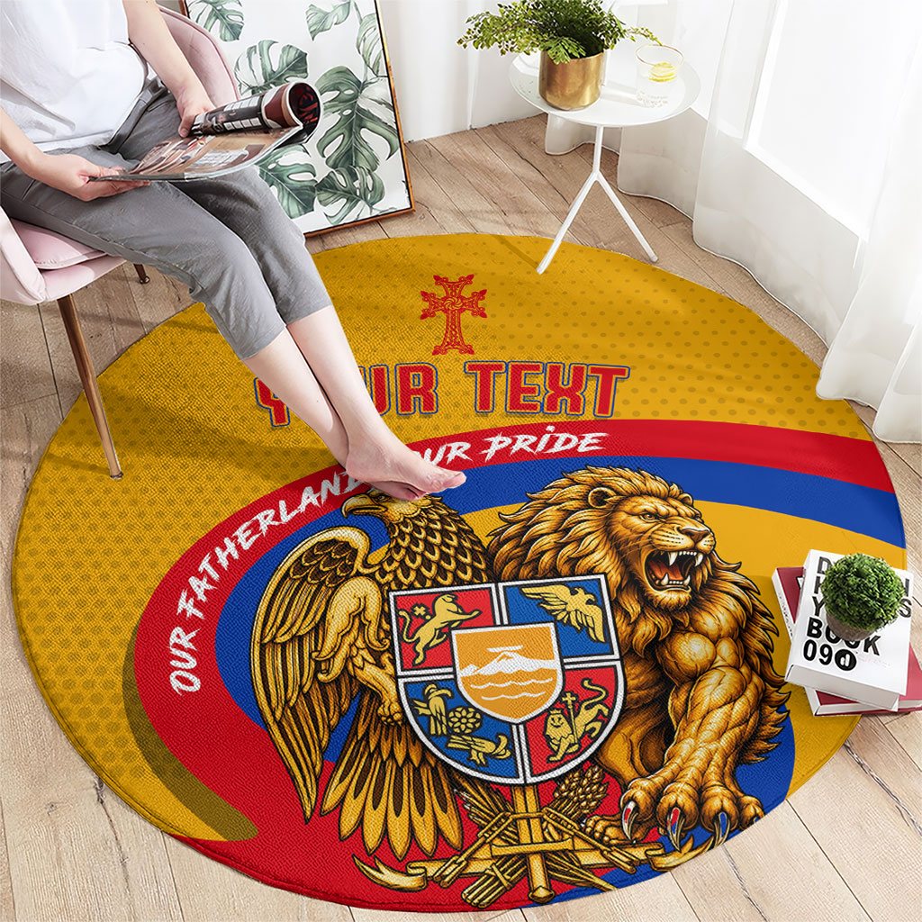 Personalized Armenia Coat Of Arms Round Carpet Armenian Flag Map And Patriotic Eagle Lion