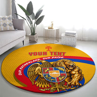 Personalized Armenia Coat Of Arms Round Carpet Armenian Flag Map And Patriotic Eagle Lion