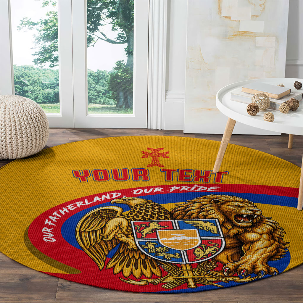 Personalized Armenia Coat Of Arms Round Carpet Armenian Flag Map And Patriotic Eagle Lion