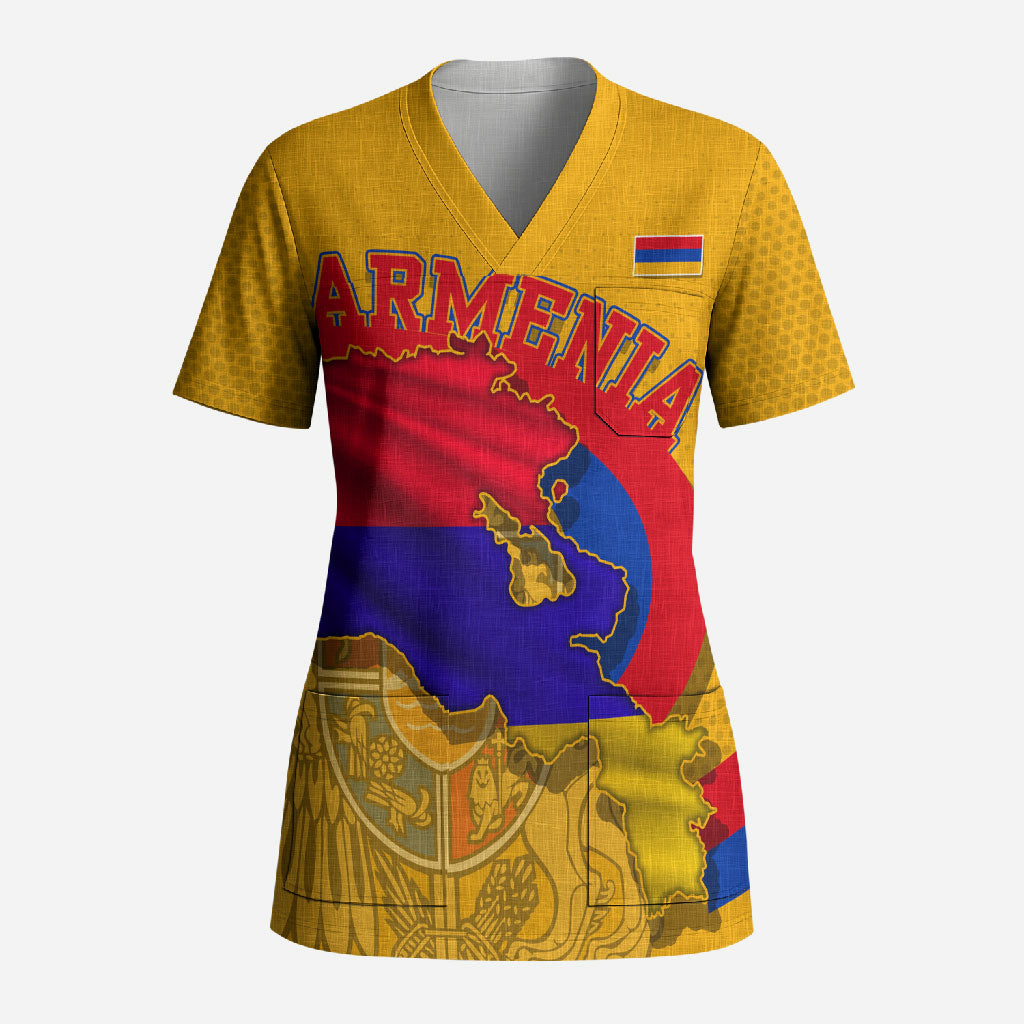 Personalized Armenia Coat Of Arms Scrub Top Armenian Flag Map And Patriotic Eagle Lion