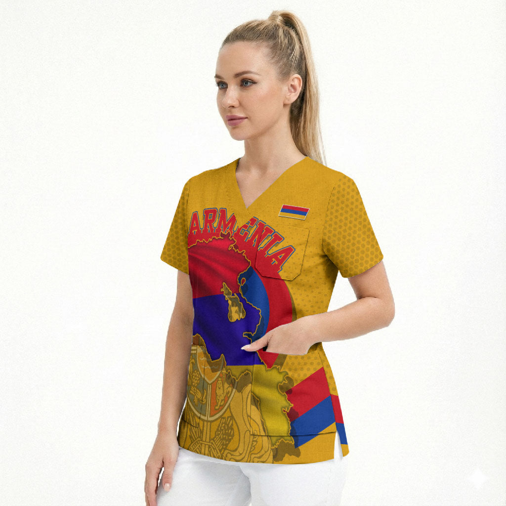 Personalized Armenia Coat Of Arms Scrub Top Armenian Flag Map And Patriotic Eagle Lion
