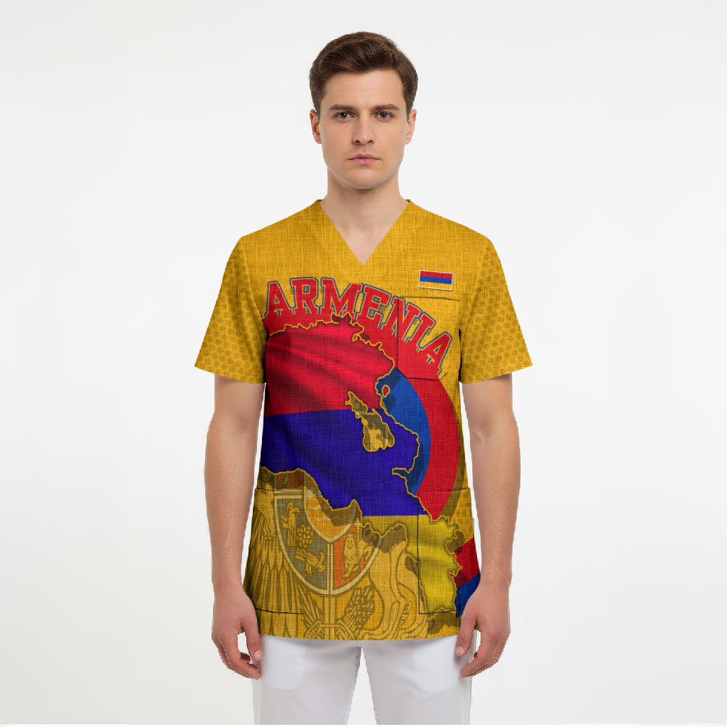 Personalized Armenia Coat Of Arms Scrub Top Armenian Flag Map And Patriotic Eagle Lion