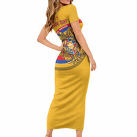 Personalized Armenia Coat Of Arms Short Sleeve Bodycon Dress Armenian Flag Map And Patriotic Eagle Lion