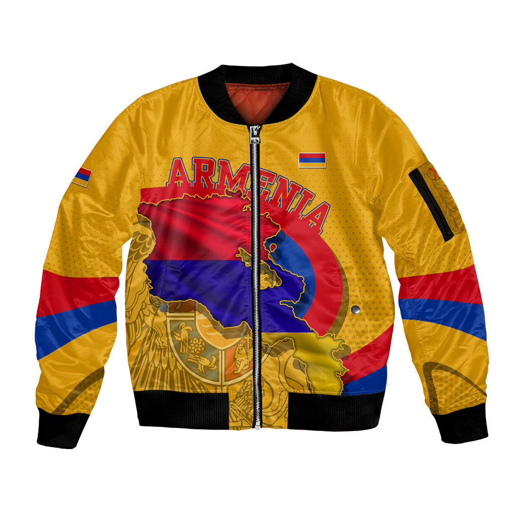Personalized Armenia Coat Of Arms Sleeve Zip Bomber Jacket Armenian Flag Map And Patriotic Eagle Lion