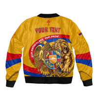 Personalized Armenia Coat Of Arms Sleeve Zip Bomber Jacket Armenian Flag Map And Patriotic Eagle Lion