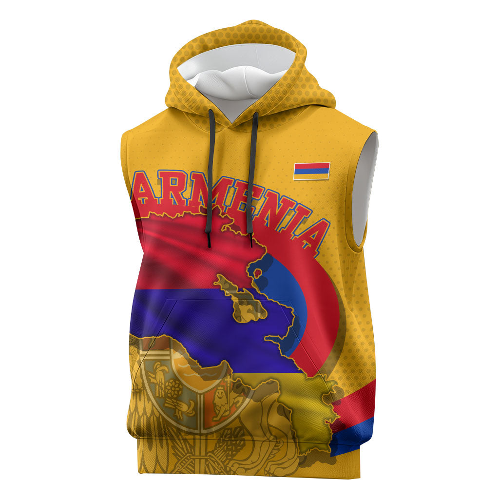 Personalized Armenia Coat Of Arms Sleeveless Hoodie Armenian Flag Map And Patriotic Eagle Lion