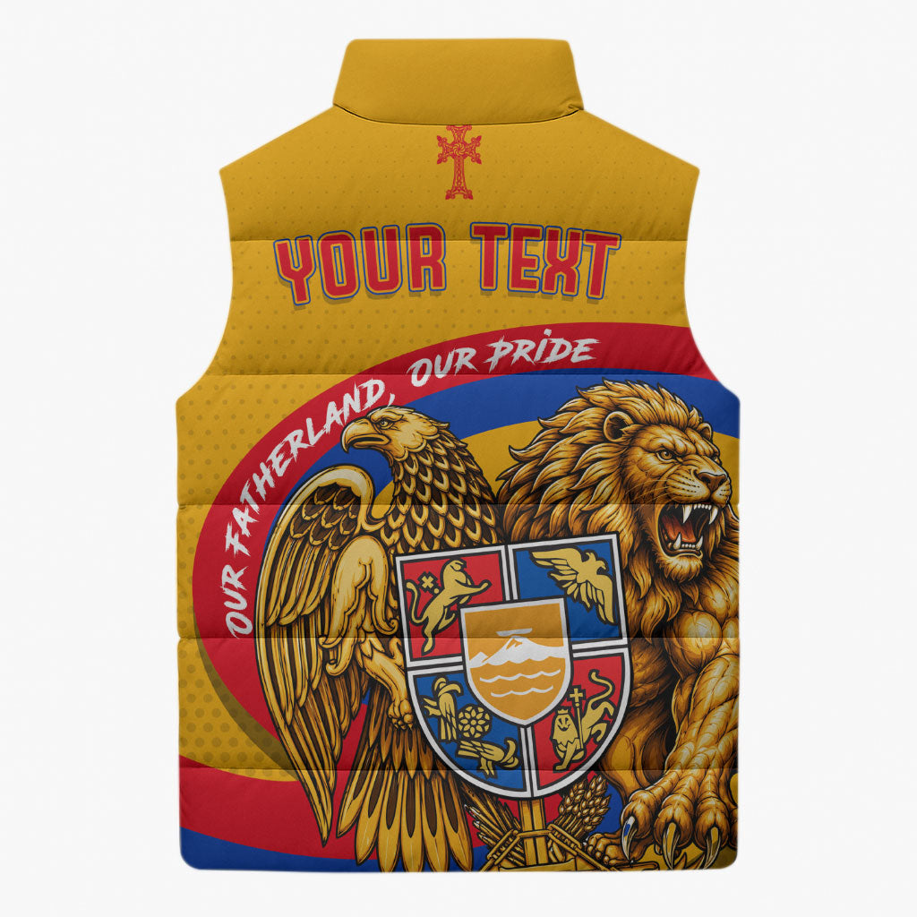 Personalized Armenia Coat Of Arms Sleeveless Puffer Jacket Armenian Flag Map And Patriotic Eagle Lion