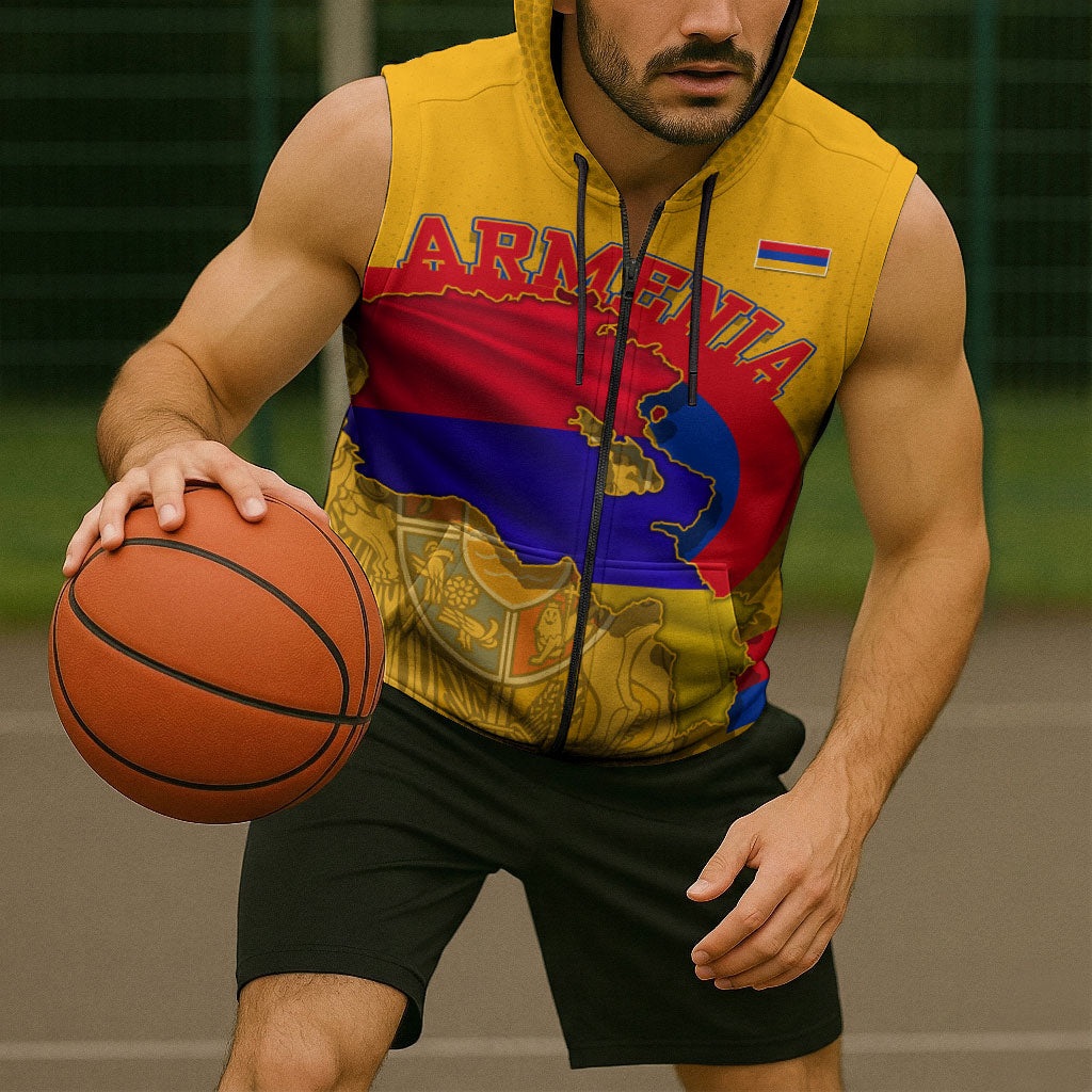 Personalized Armenia Coat Of Arms Sleeveless Zip Hoodie Armenian Flag Map And Patriotic Eagle Lion
