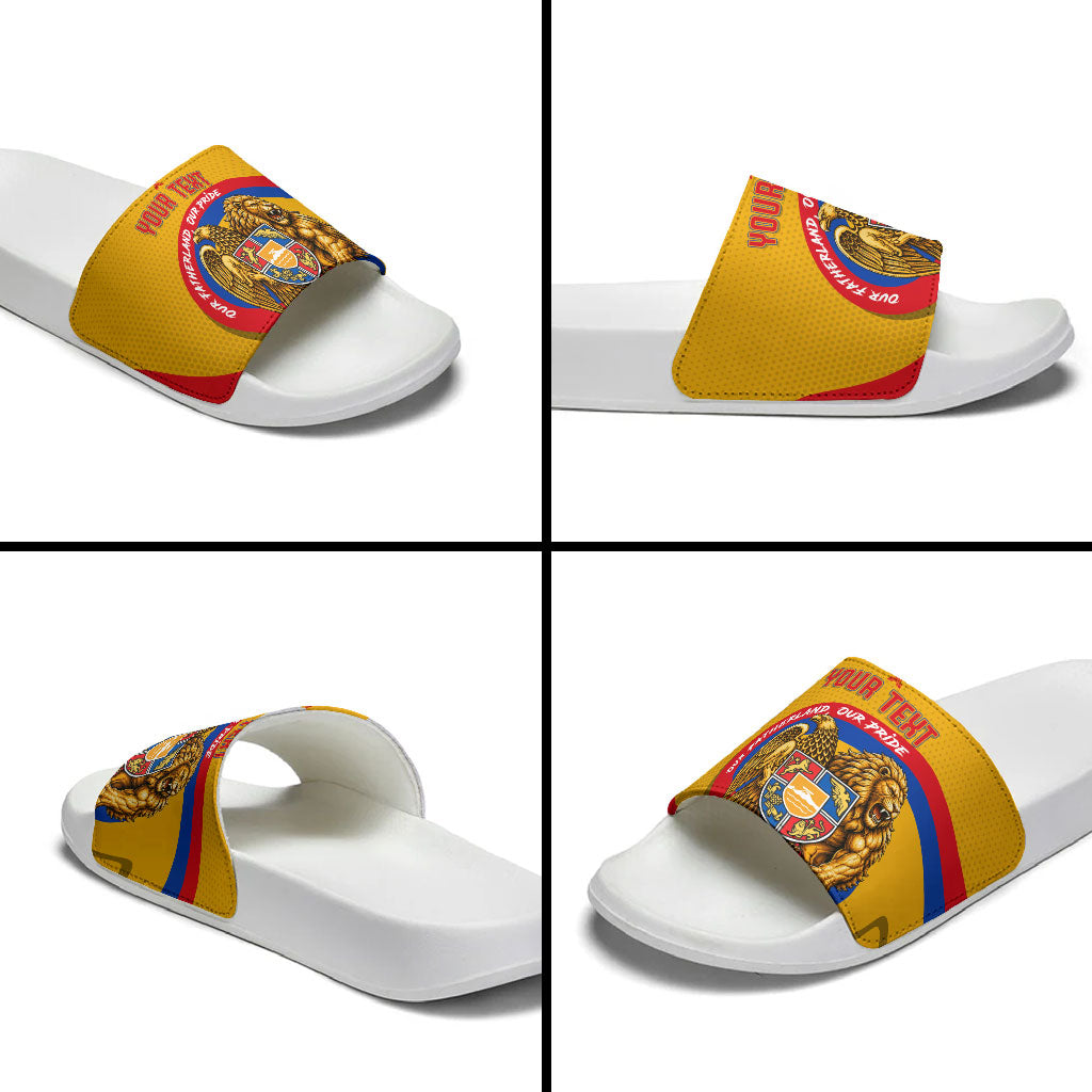 Personalized Armenia Coat Of Arms Slide Sandals Armenian Flag Map And Patriotic Eagle Lion