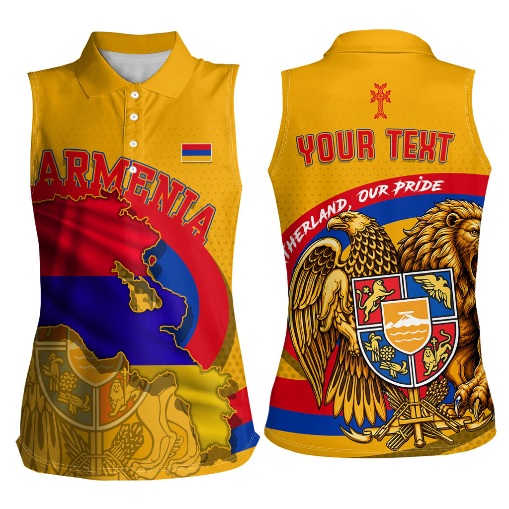 Personalized Armenia Coat Of Arms Women Sleeveless Polo Shirt Armenian Flag Map And Patriotic Eagle Lion