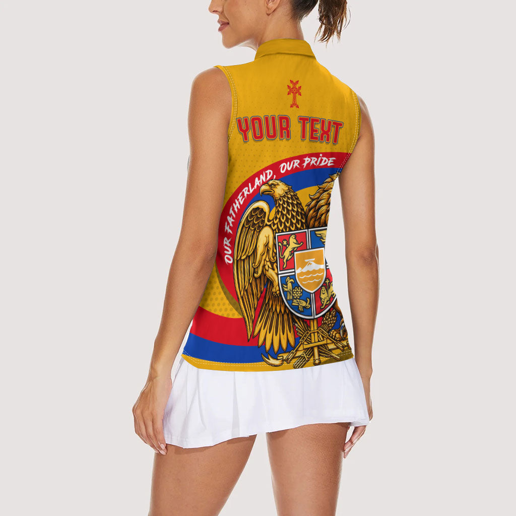 Personalized Armenia Coat Of Arms Women Sleeveless Polo Shirt Armenian Flag Map And Patriotic Eagle Lion