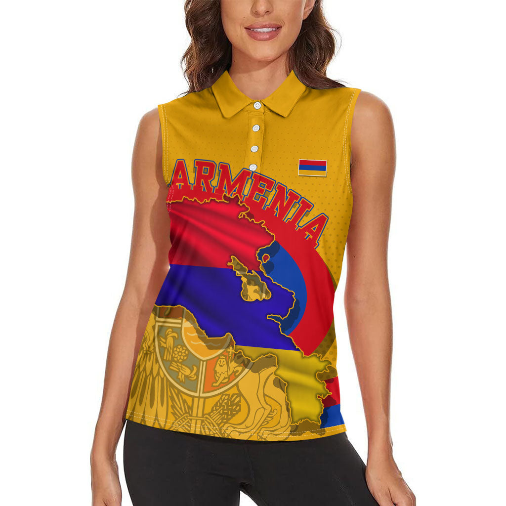 Personalized Armenia Coat Of Arms Women Sleeveless Polo Shirt Armenian Flag Map And Patriotic Eagle Lion