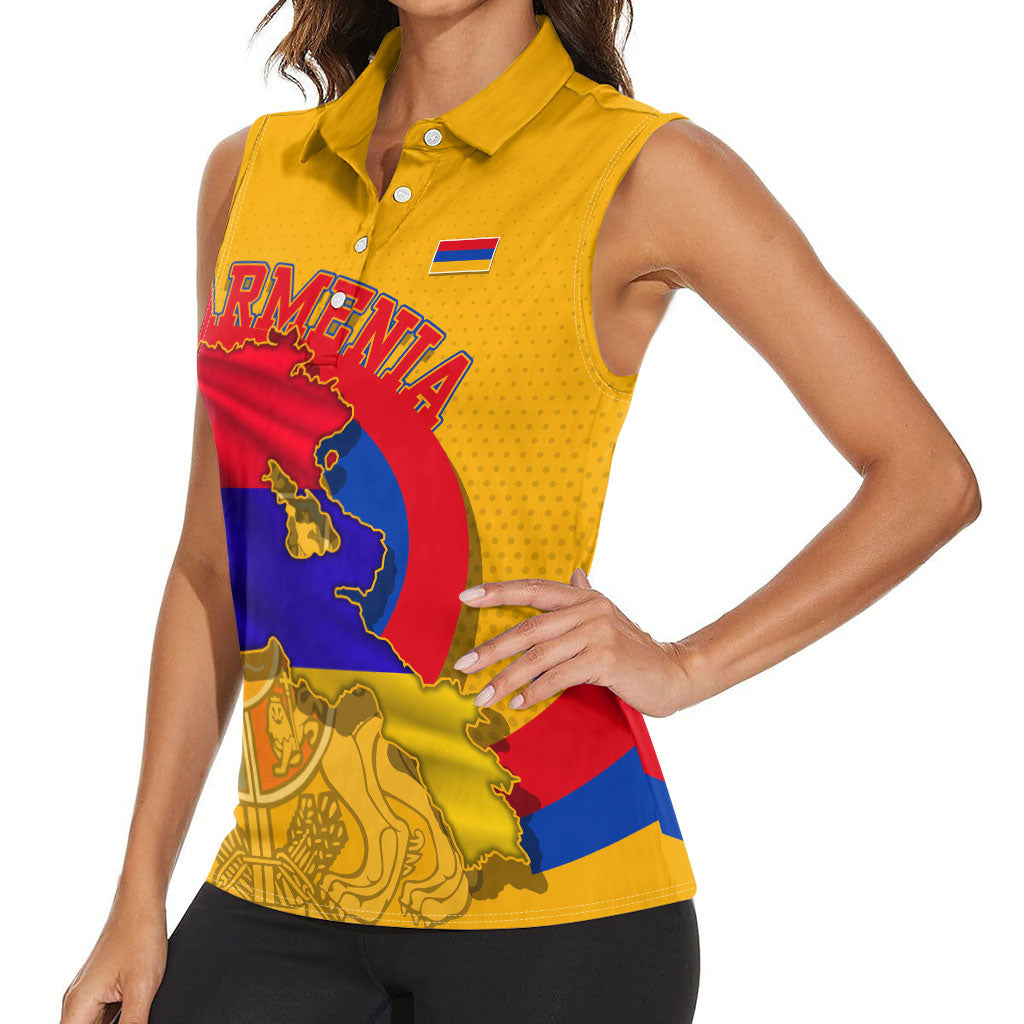 Personalized Armenia Coat Of Arms Women Sleeveless Polo Shirt Armenian Flag Map And Patriotic Eagle Lion