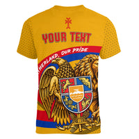 Personalized Armenia Coat Of Arms Women V-Neck T-Shirt Armenian Flag Map And Patriotic Eagle Lion