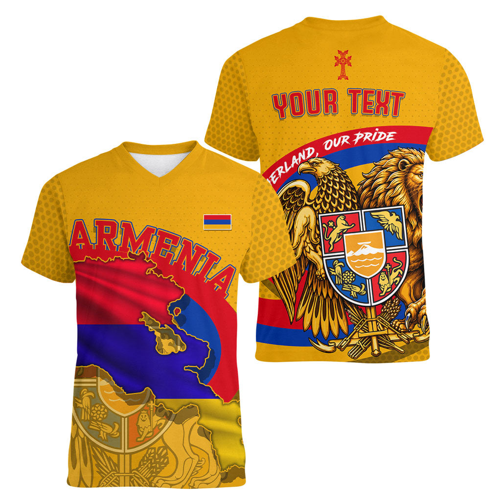 Personalized Armenia Coat Of Arms Women V-Neck T-Shirt Armenian Flag Map And Patriotic Eagle Lion