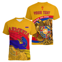 Personalized Armenia Coat Of Arms Women V-Neck T-Shirt Armenian Flag Map And Patriotic Eagle Lion