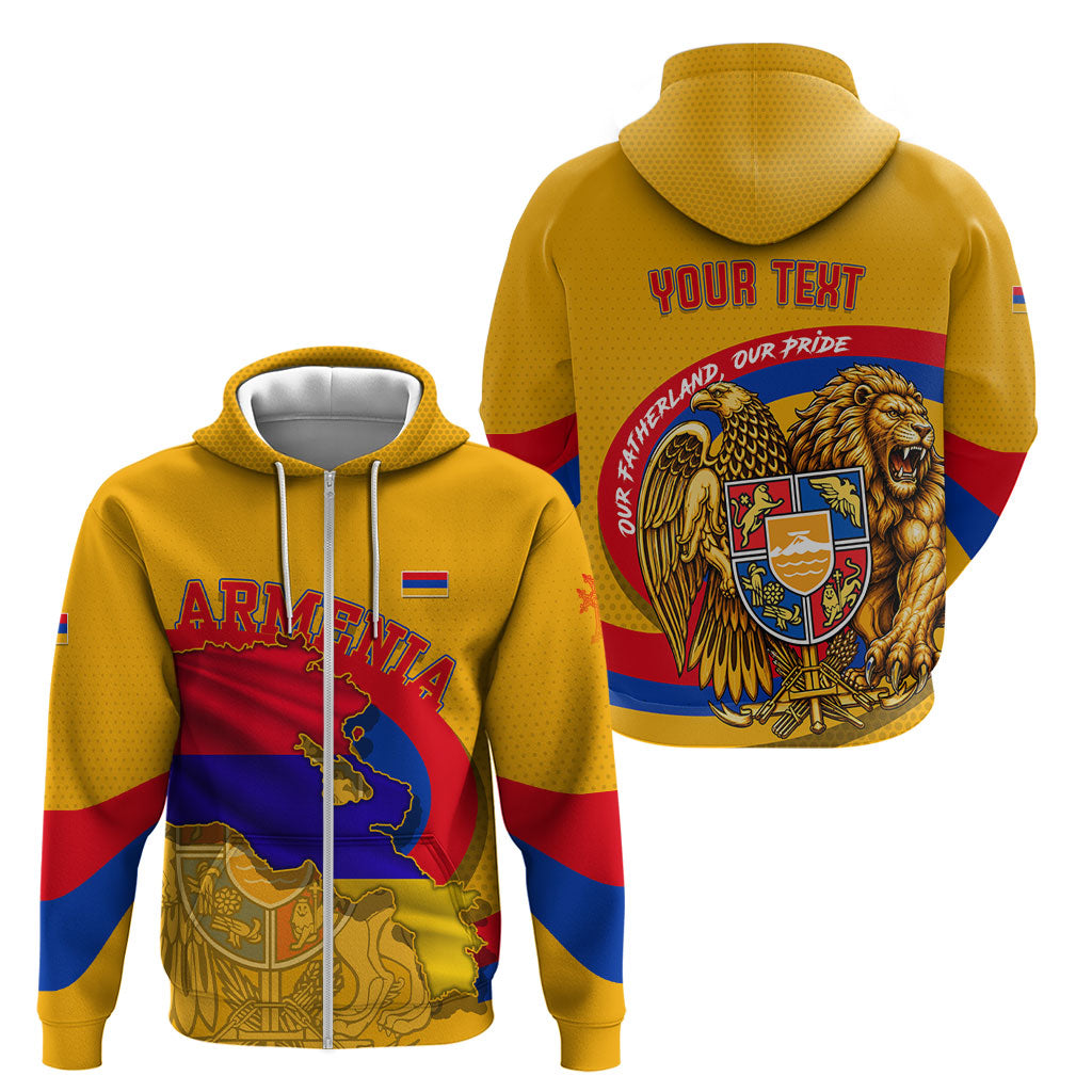 Personalized Armenia Coat Of Arms Zip Hoodie Armenian Flag Map And Patriotic Eagle Lion