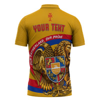 Personalized Armenia Coat Of Arms Zipper Polo Shirt Armenian Flag Map And Patriotic Eagle Lion