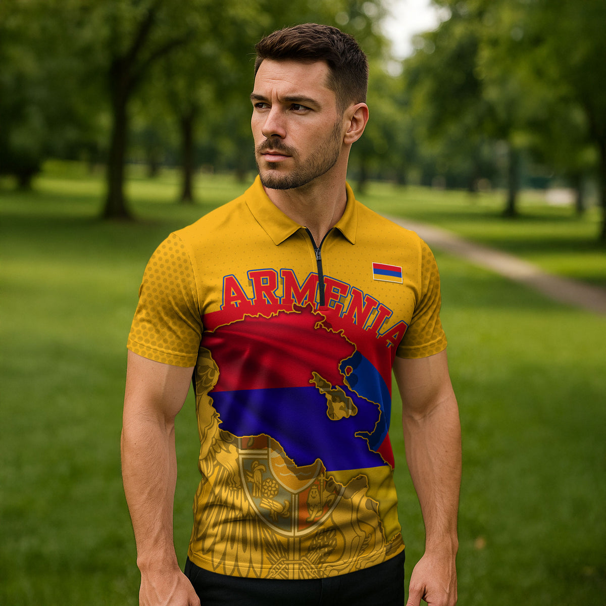 Personalized Armenia Coat Of Arms Zipper Polo Shirt Armenian Flag Map And Patriotic Eagle Lion