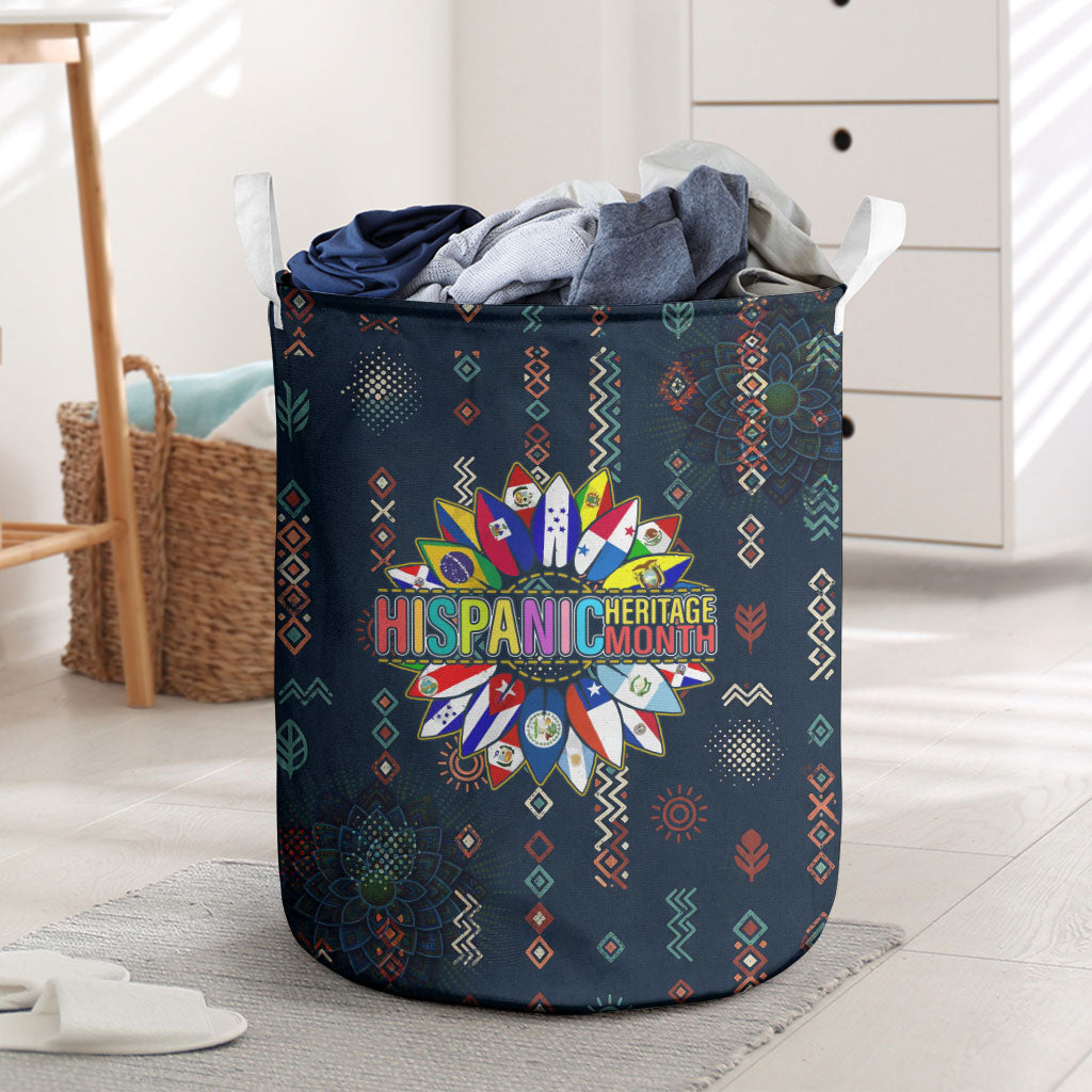 Hispanic Heritage Month Laundry Basket Colorful Aztec Mandala - Latin American Flags Culture History