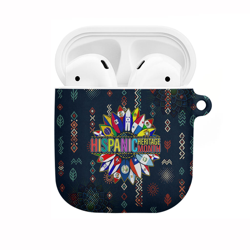Hispanic Heritage Month AirPods Case Colorful Aztec Mandala - Latin American Flags Culture History