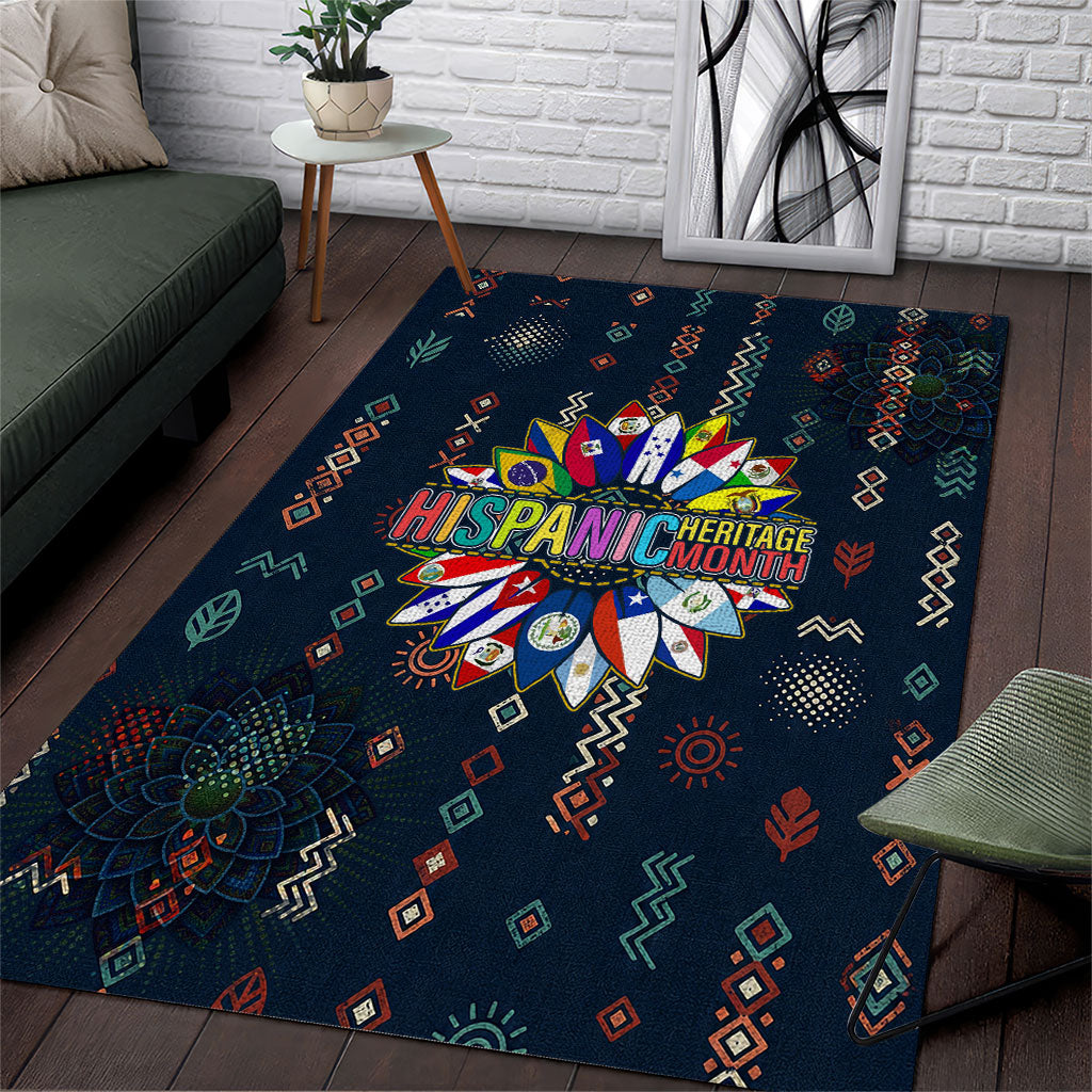 Hispanic Heritage Month Area Rug Colorful Aztec Mandala - Latin American Flags Culture History