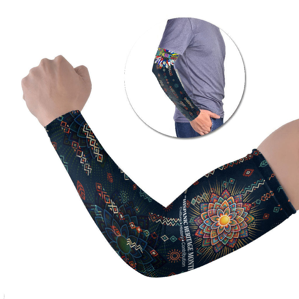 Hispanic Heritage Month Arm Sleeves Colorful Aztec Mandala - Latin American Flags Culture History