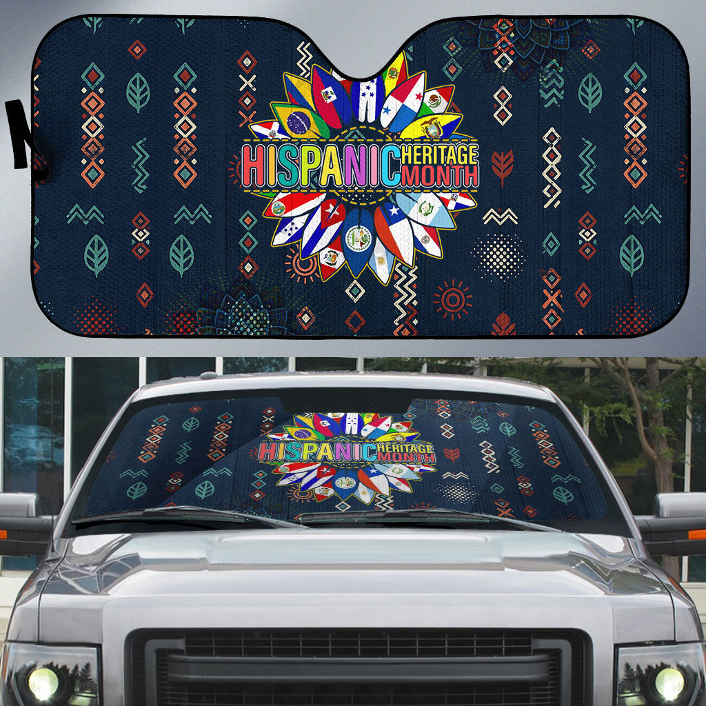 Hispanic Heritage Month Auto Sun Shade Colorful Aztec Mandala - Latin American Flags Culture History