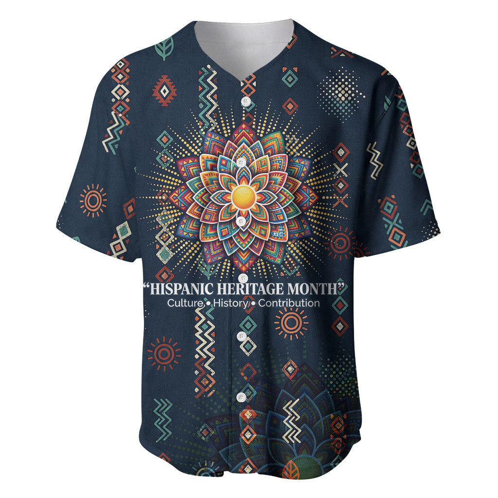 Hispanic Heritage Month Baseball Jersey Colorful Aztec Mandala - Latin American Flags Culture History
