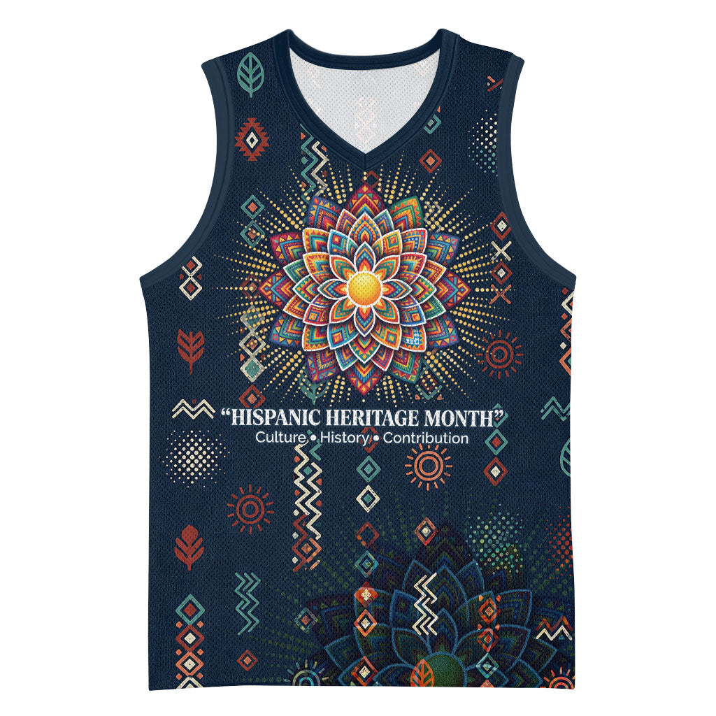 Hispanic Heritage Month Basketball Jersey Colorful Aztec Mandala - Latin American Flags Culture History