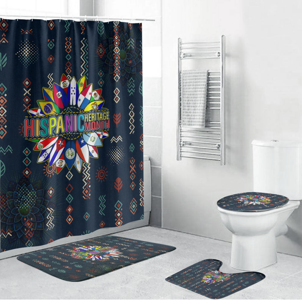 Hispanic Heritage Month Bathroom Set Colorful Aztec Mandala - Latin American Flags Culture History