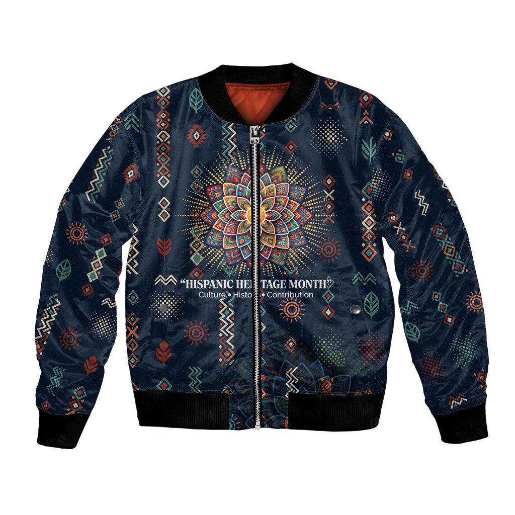 Hispanic Heritage Month Bomber Jacket Colorful Aztec Mandala - Latin American Flags Culture History