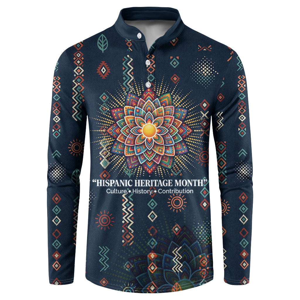 Hispanic Heritage Month Button Sweatshirt Colorful Aztec Mandala - Latin American Flags Culture History